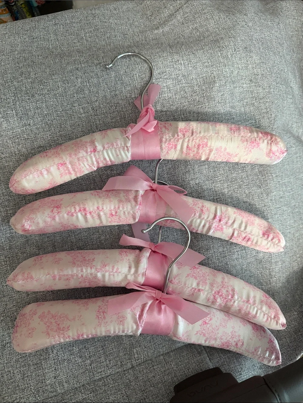 Padded Floral Satin Hanger with Pink Bow